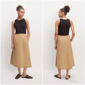 Everlane Size XS Supima High-Neck Riviera Midi Dress Pockets Black & Tan NWOT